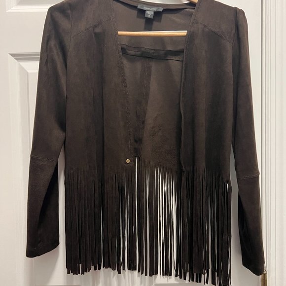 KAren Kane size small brown faux suede jacket with fringe - Picture 1 of 4